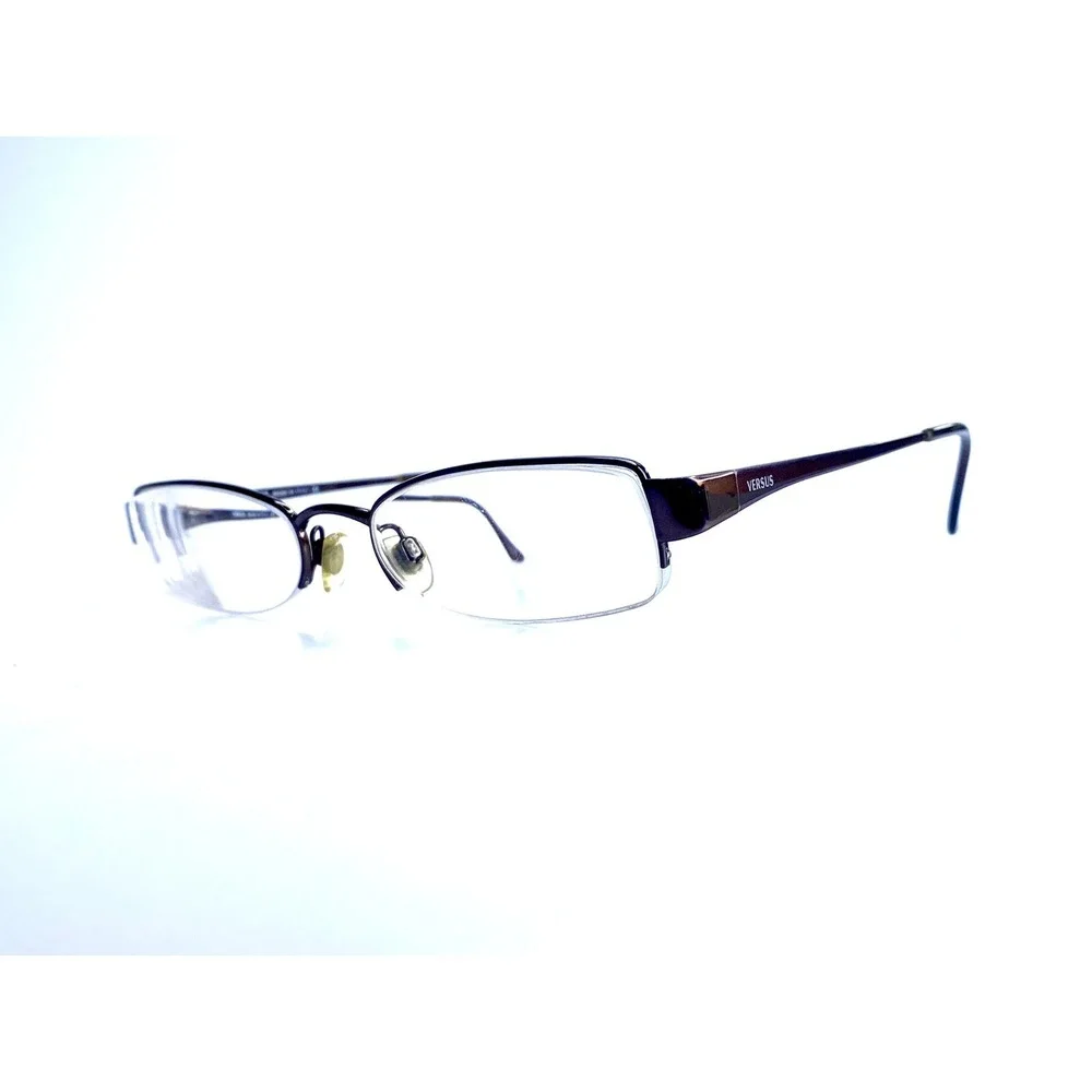 Versace Versus Brown Metal Rectangular Oval Half Rim Glasses MOD 7006 1006